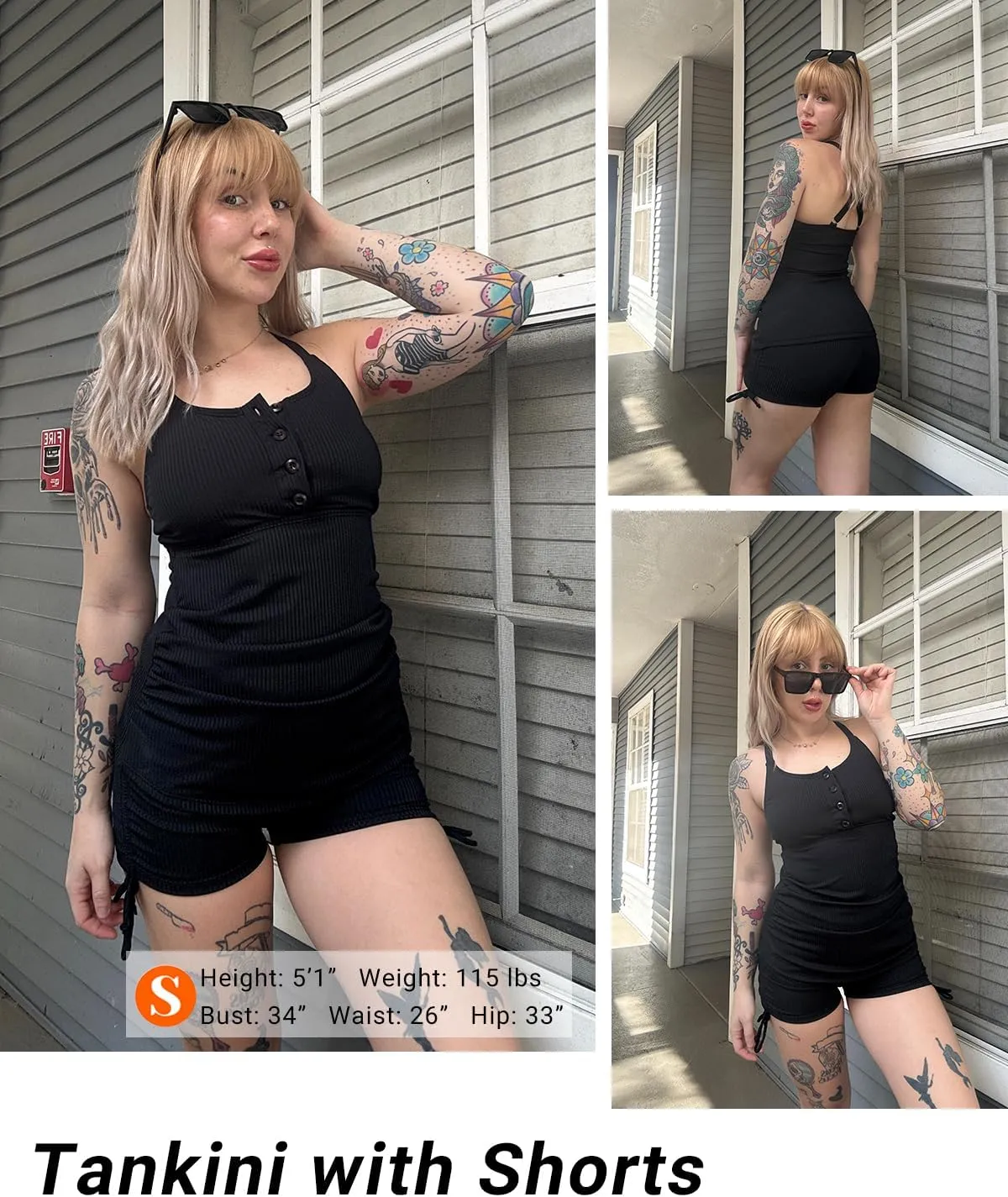 Daci Tankini Swimsuits for Women - Two Piece Tummy Control Swimsuits Ribbed Tankini Top with Shorts Button Bathing Suits