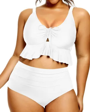 Daci Women Plus Size Two Piece Swimsuits High Waisted Bikini Set Ruffle Flounce Tummy Control Bathing Suits with Bottom