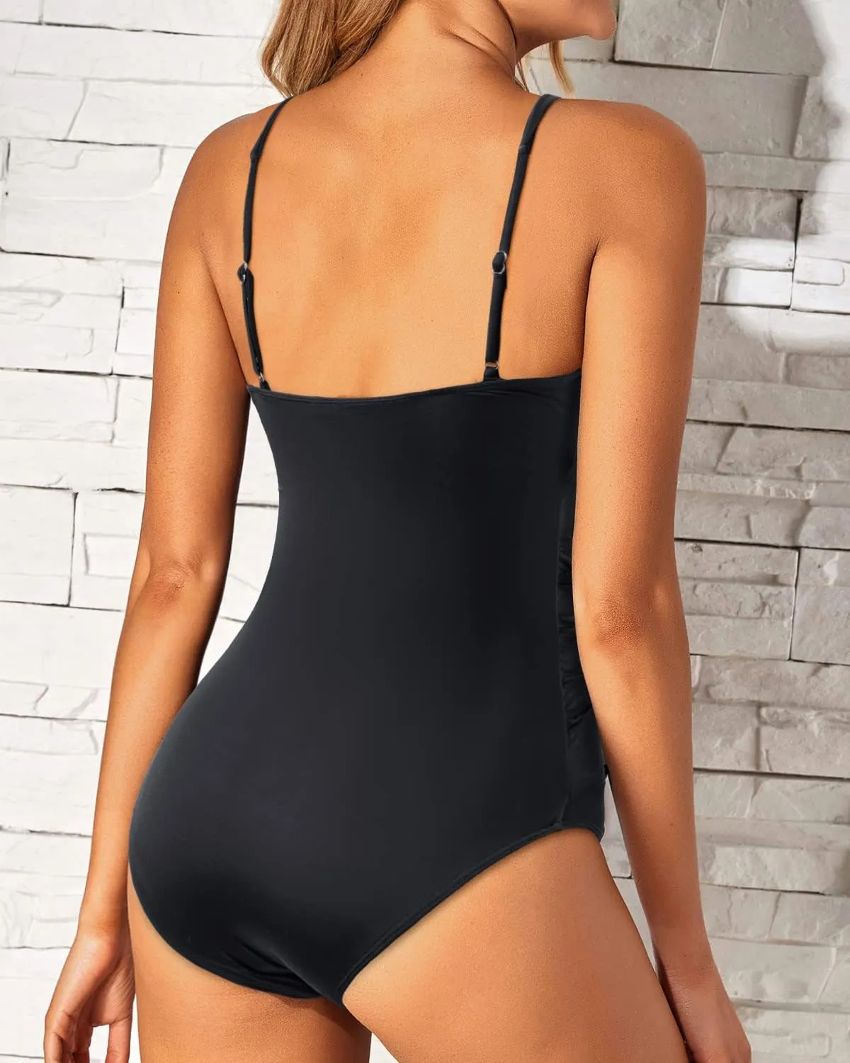 Daci Womens Front Cross One Piece Swimsuits Keyhole Tummy Control Ruched Bathing Suits Swimwear