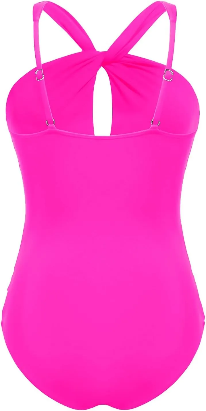 Daci Womens Front Cross One Piece Swimsuits Keyhole Tummy Control Ruched Bathing Suits Swimwear