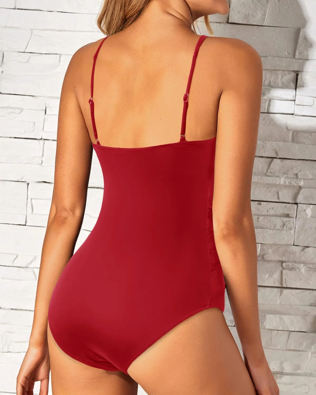Daci Womens Front Cross One Piece Swimsuits Keyhole Tummy Control Ruched Bathing Suits Swimwear