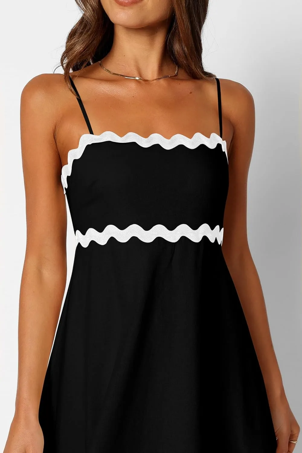 dowerme Women Summer Dresses 2025 Spaghetti Straps Sleeveless Smocked Rickrack Trim Boho Flowy Loose A-Line Midi Dress