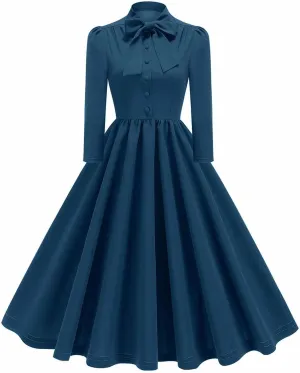 Dresses for Women 1950s Vintage Rockabilly Retro Long Puff Sleeve Midi Dress Cocktail Party Evening Prom Ball Gown