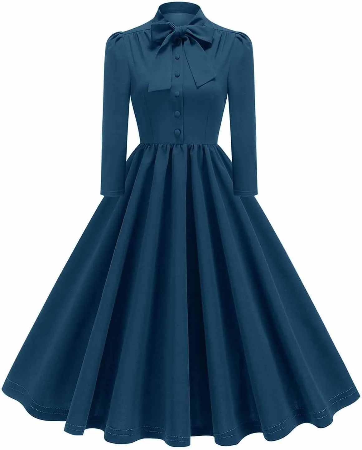 Dresses for Women 1950s Vintage Rockabilly Retro Long Puff Sleeve Midi Dress Cocktail Party Evening Prom Ball Gown