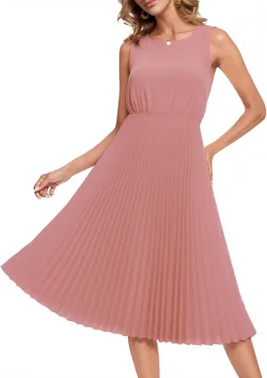 DRESSTELLS Women's Summer Sleeveless Midi Pleated Cocktail Dress for Wedding Guest Casual&Business Work