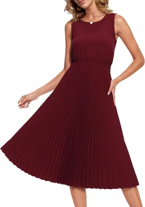 DRESSTELLS Women's Summer Sleeveless Midi Pleated Cocktail Dress for Wedding Guest Casual&Business Work