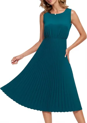 DRESSTELLS Women's Summer Sleeveless Midi Pleated Cocktail Dress for Wedding Guest Casual&Business Work