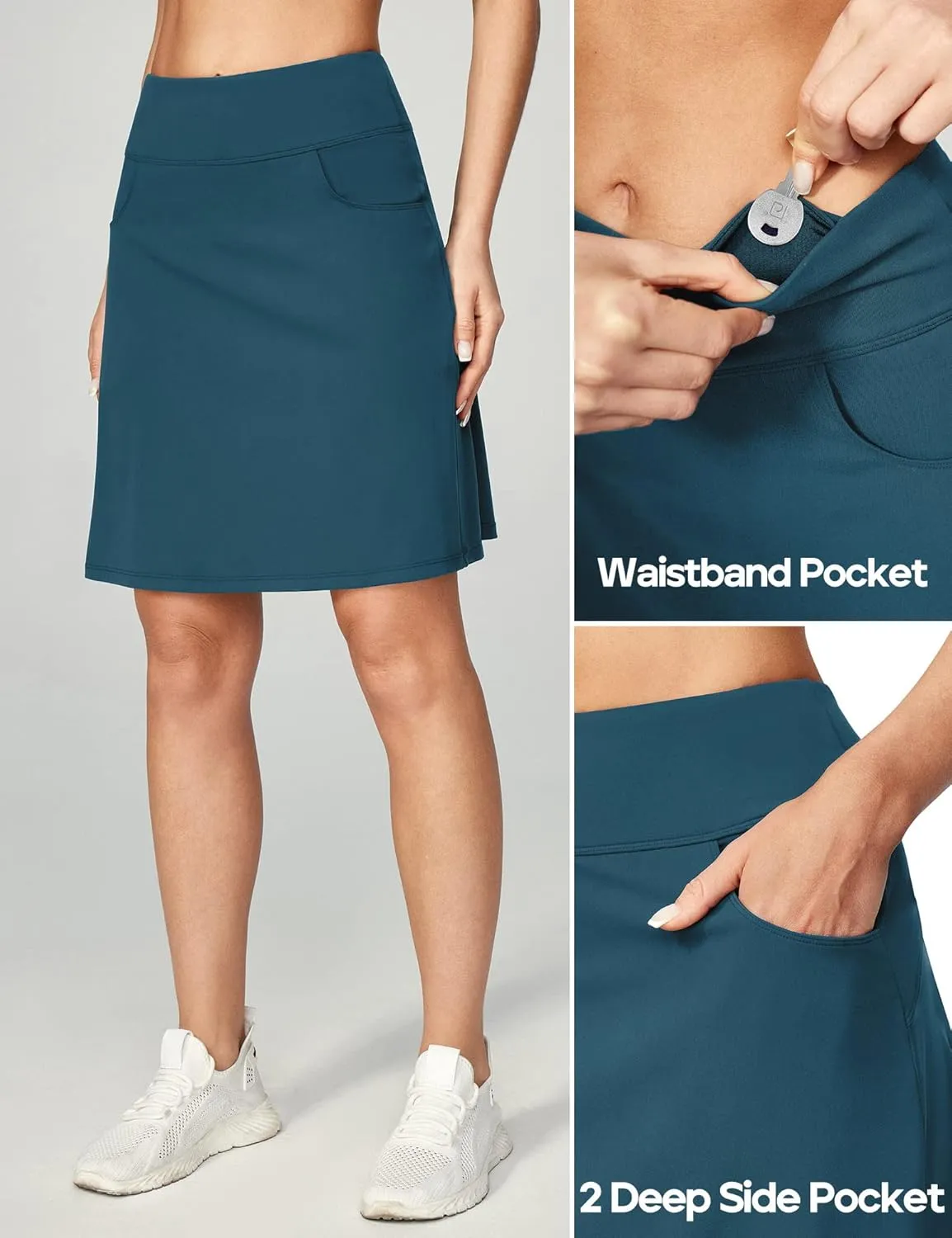 Ewedoos 20" Knee Length Skorts Skirts for Women with Pockets Golf Tennis Skirt High Waisted Athletic Skorts Casual Summer