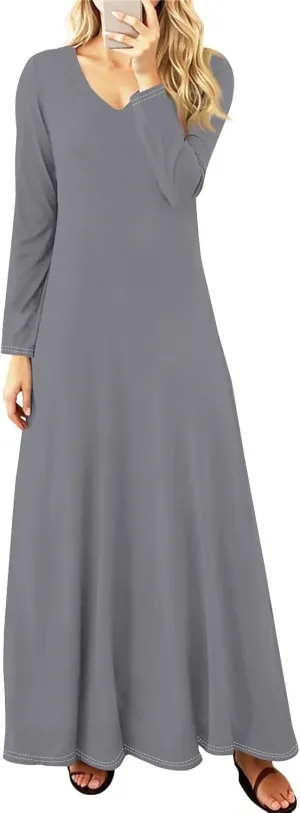 Fall Winter Long Sleeve Formal Maxi Dresses for Women Plus Size Casual Vintage Elegant Wedding Guest Long Dress