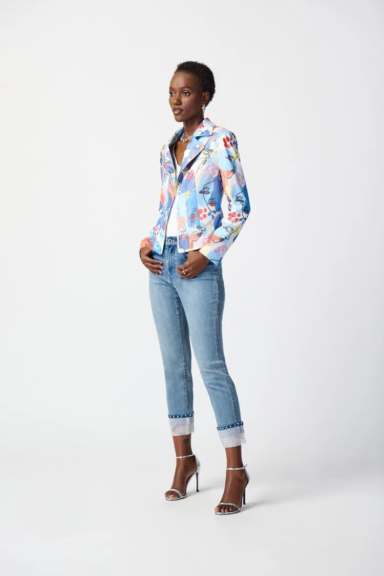 Faye Face Print Faux Suede Moto Jacket - Joseph Ribkoff Style 241910