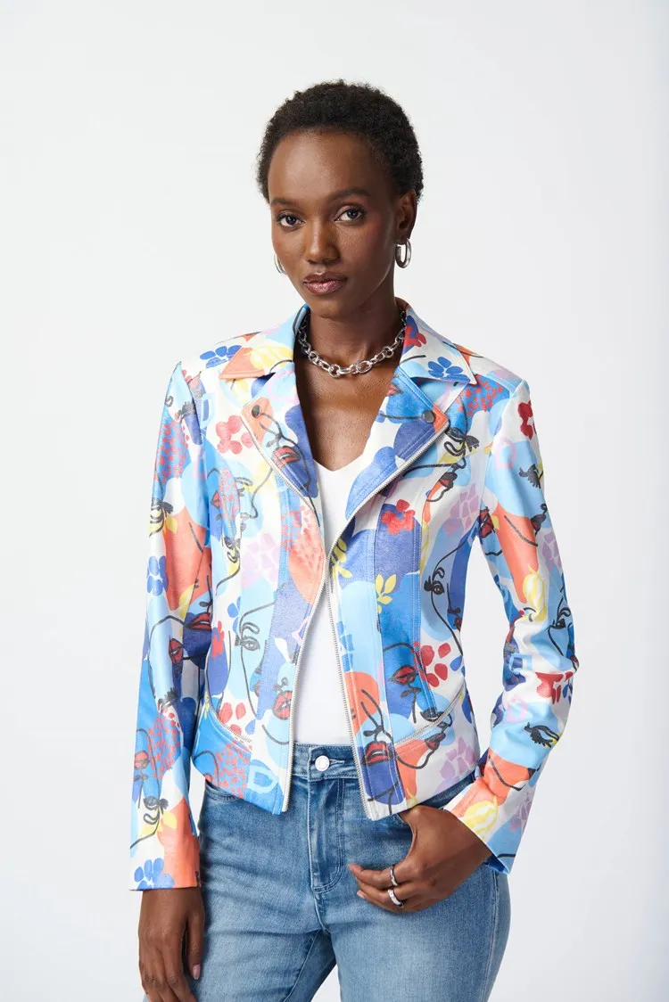 Faye Face Print Faux Suede Moto Jacket - Joseph Ribkoff Style 241910