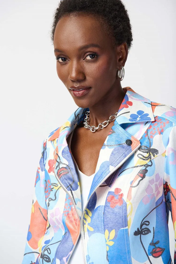 Faye Face Print Faux Suede Moto Jacket - Joseph Ribkoff Style 241910