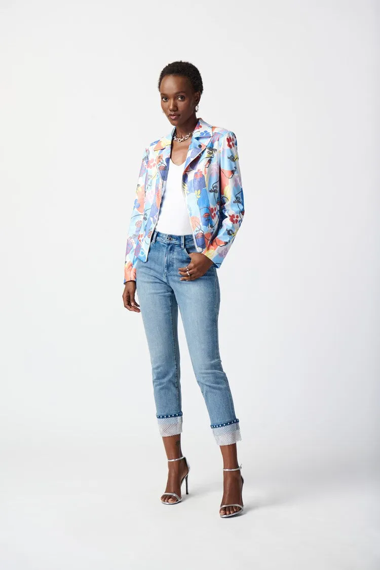 Faye Face Print Faux Suede Moto Jacket - Joseph Ribkoff Style 241910