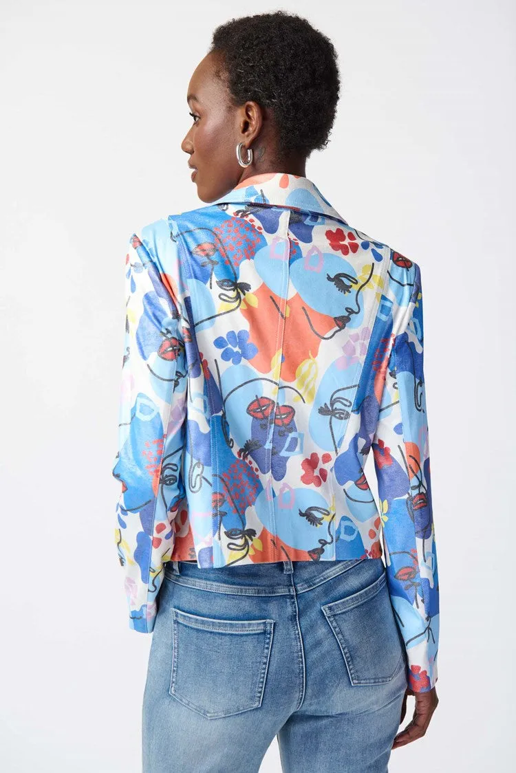 Faye Face Print Faux Suede Moto Jacket - Joseph Ribkoff Style 241910