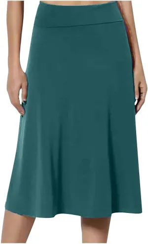 Flared Skirt for Women A Line Midi Skirt Elastic High Waist Wool Skirt Knee Length Circle Skirt Business Casual Skirt