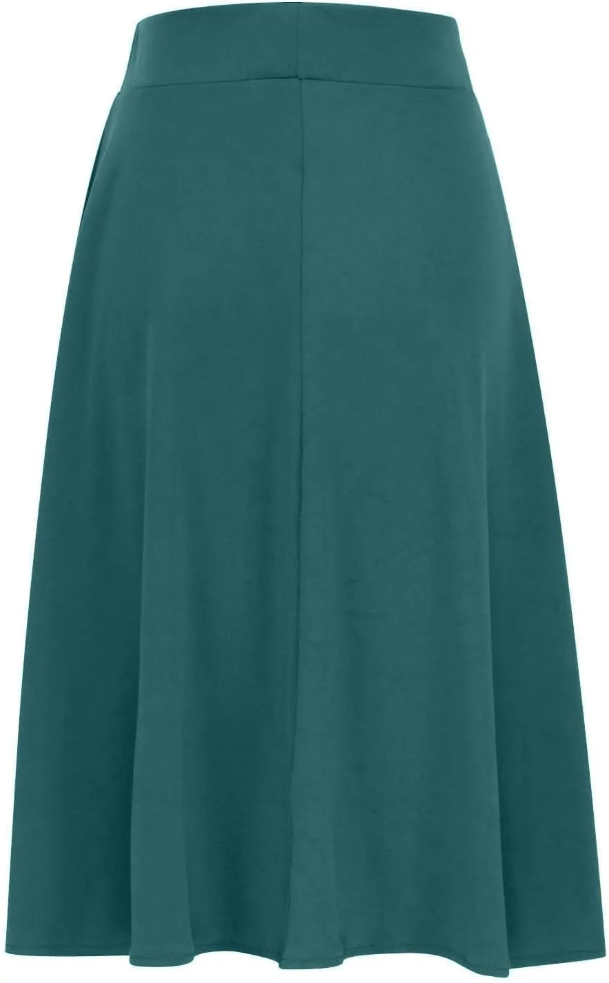 Flared Skirt for Women A Line Midi Skirt Elastic High Waist Wool Skirt Knee Length Circle Skirt Business Casual Skirt
