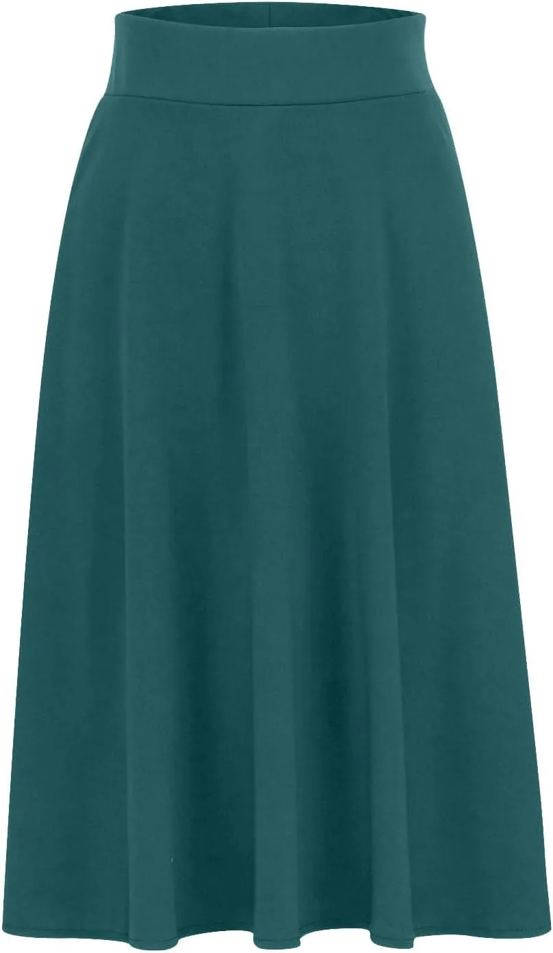 Flared Skirt for Women A Line Midi Skirt Elastic High Waist Wool Skirt Knee Length Circle Skirt Business Casual Skirt