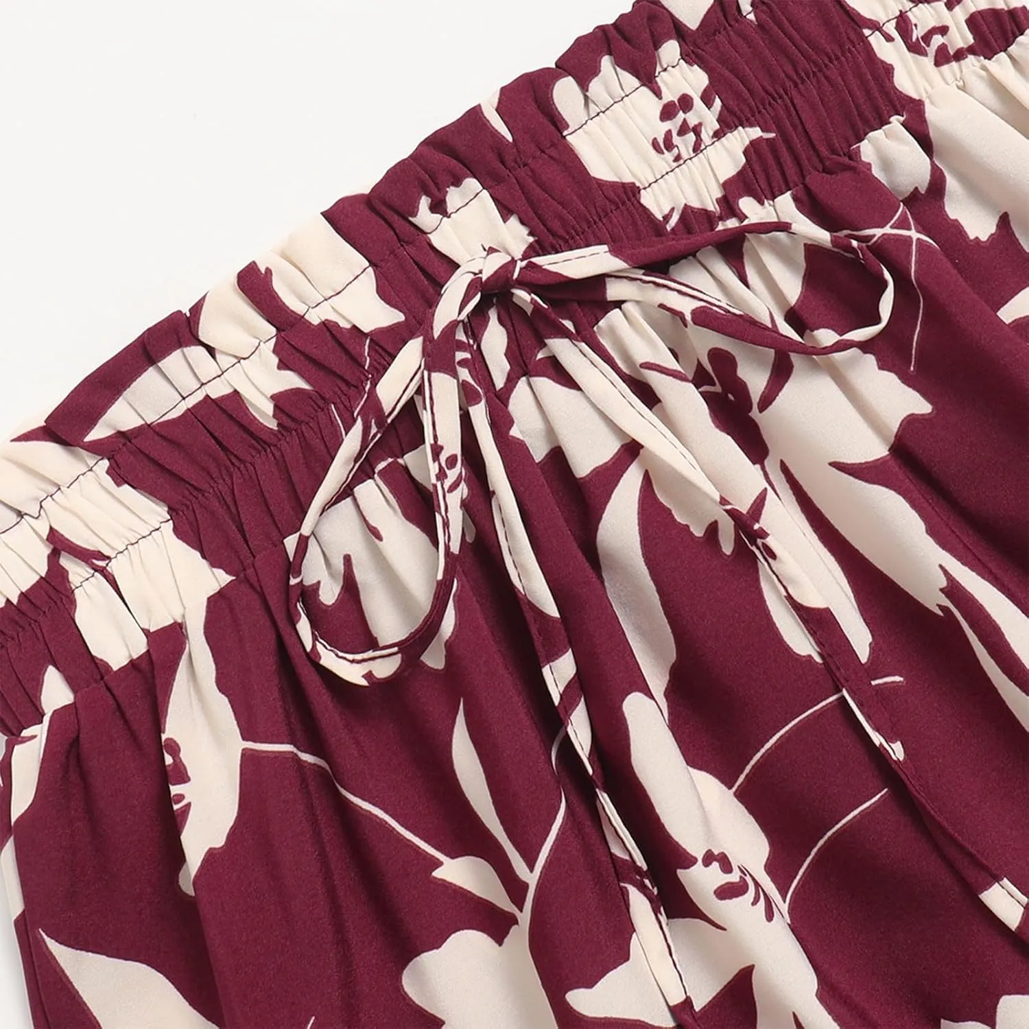 Floral Midi Skirts for Women Summer Flowy Tiered Skirt Drawstring Summer Knee Length A Line Skirts with Pockets