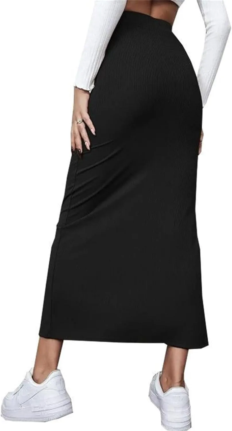 Flowy Casual Skirts for Women Long Solana Pull On Slip Maxi Skirt Low Slit Flowy Maxi Skirt