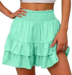 Flowy Shorts for Women Summer Casual High Waisted Ruffles Pleated Tennis Mini Skirt Tummy Control Athletic Golf Skort