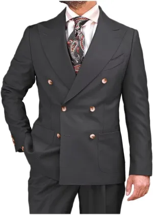 Formal Men's Suits 2 Pieces Double Breasted Peak Lapel Tuxedos Slim Fit Blazer Pants Solid Business Suits for Wedding Grooms