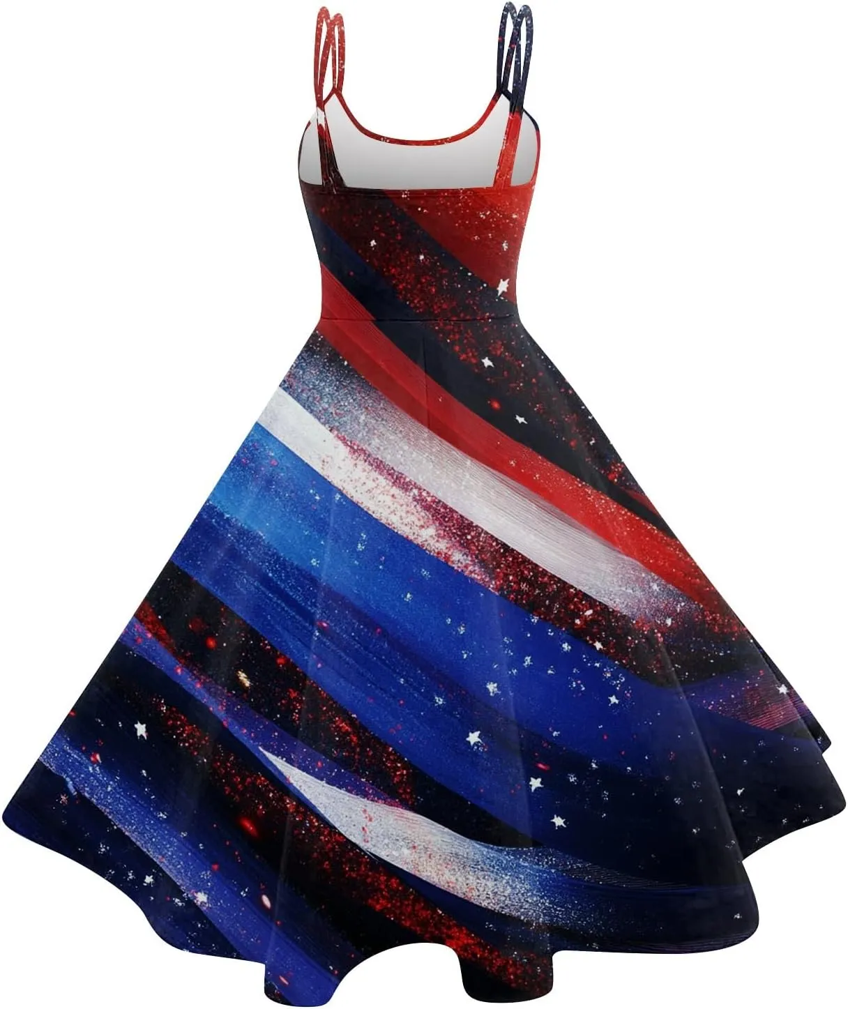 Fourth of July Dresses for Women Midi Red White and Blue Dress Sleeveless Patriotic Dresses Holiday Festival Dress