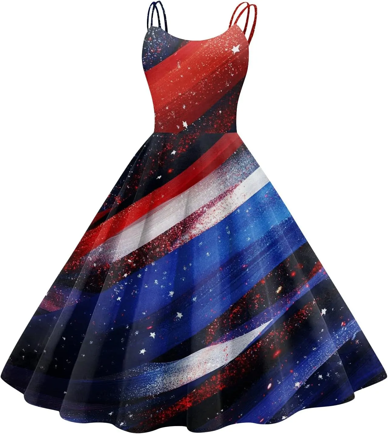 Fourth of July Dresses for Women Midi Red White and Blue Dress Sleeveless Patriotic Dresses Holiday Festival Dress