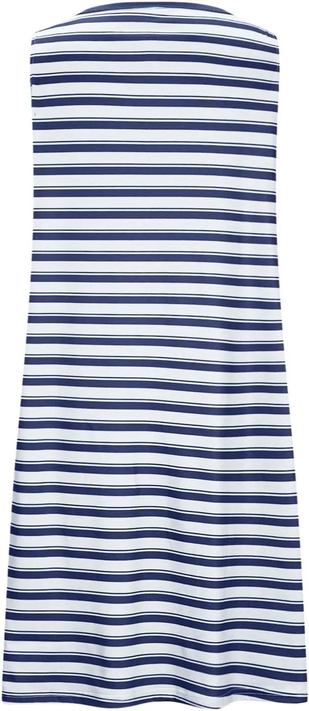FZYLQY Women Summer Dress 2025 Striped Print Sleeveless Tank Dress Casual Loose Beach Sundress with Pockets for Ladies
