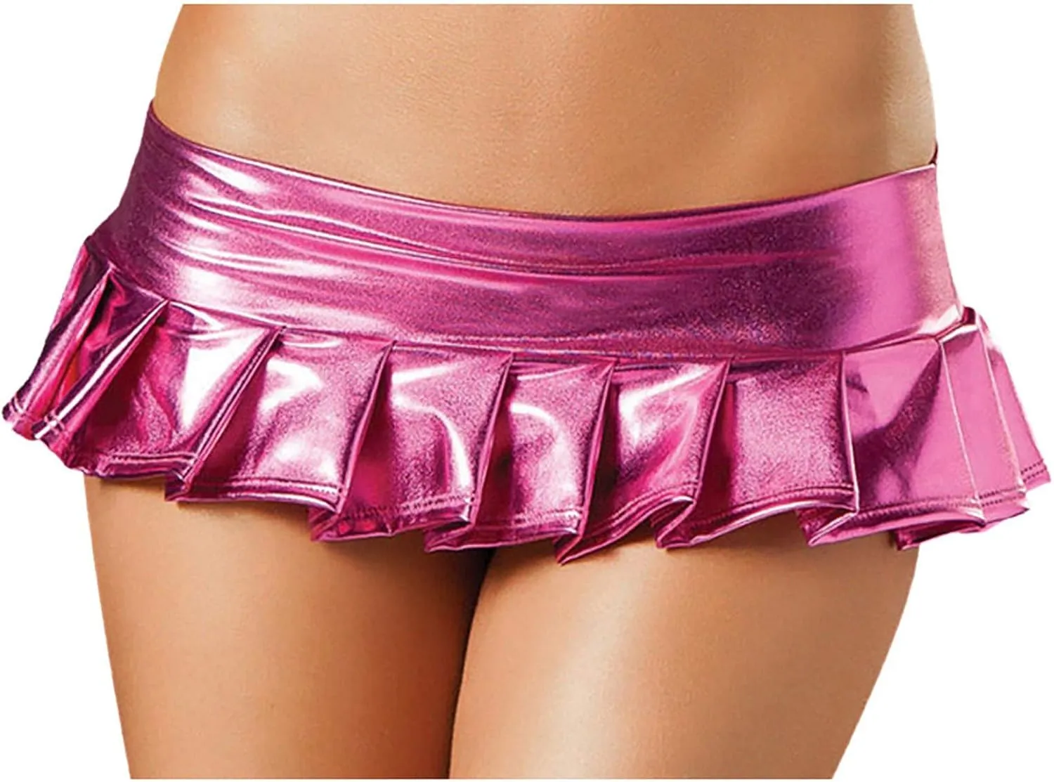 FZYLQY Women's Latex Metallic Skirt Sexy Pleated Mini Skater Skirt Solid Metallic Pleated Club Wear Pole Dance Mini Skirt