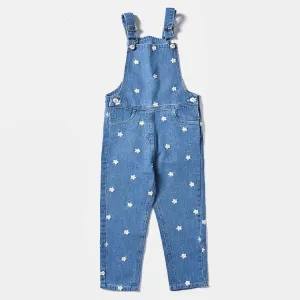 Girls Denim Dangri white Daisy-LT.Blue