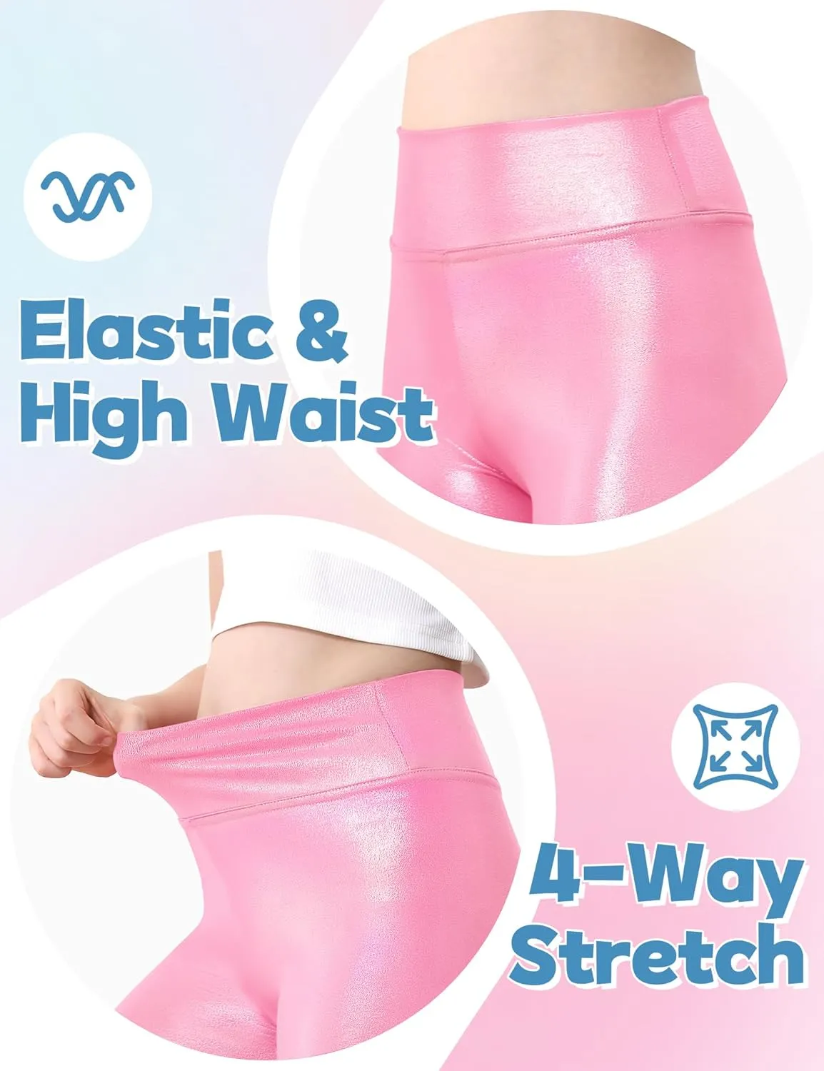 Girls Metallic Leggings Shiny Mystique Stretch Dance Pants Running Active Tights for Kids Youth Teen