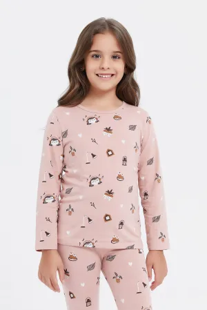 Girls Pink Print T-Shirt