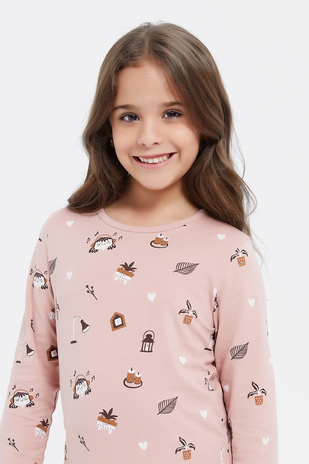 Girls Pink Print T-Shirt