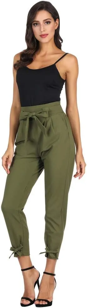 GRACE KARIN Women's Casual Pants Solid High Waist Self Tie Belted Pencil Trouser