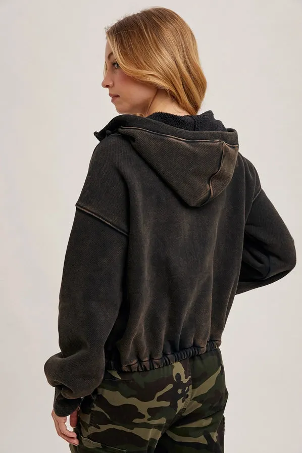 Half Zipper Front Hoodie Sweatshirt with Inner Fleece