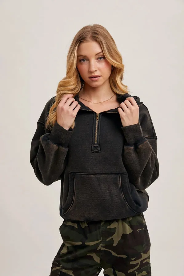 Half Zipper Front Hoodie Sweatshirt with Inner Fleece