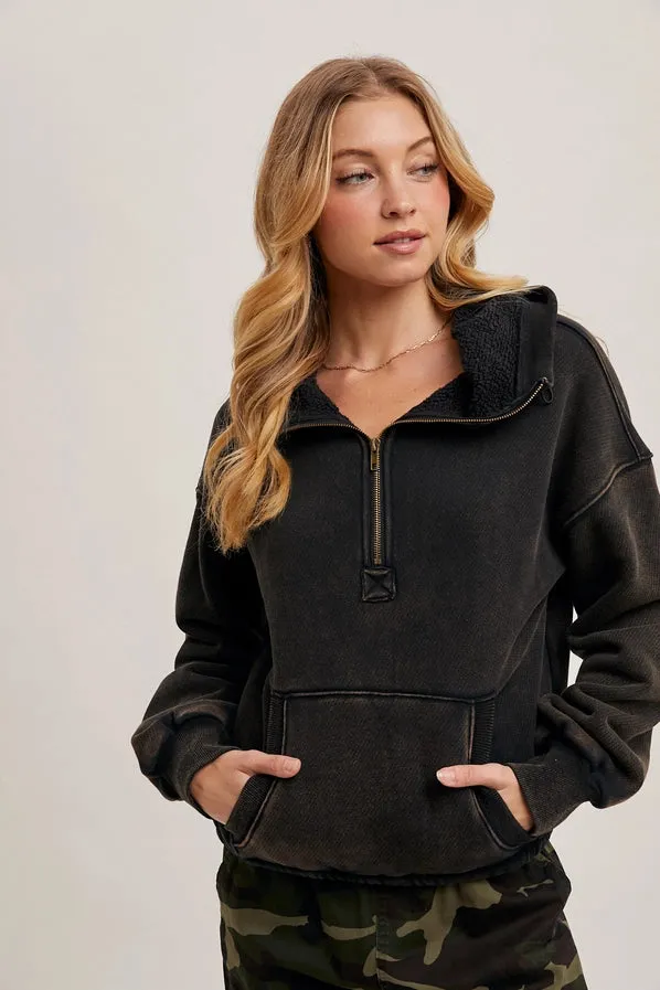 Half Zipper Front Hoodie Sweatshirt with Inner Fleece