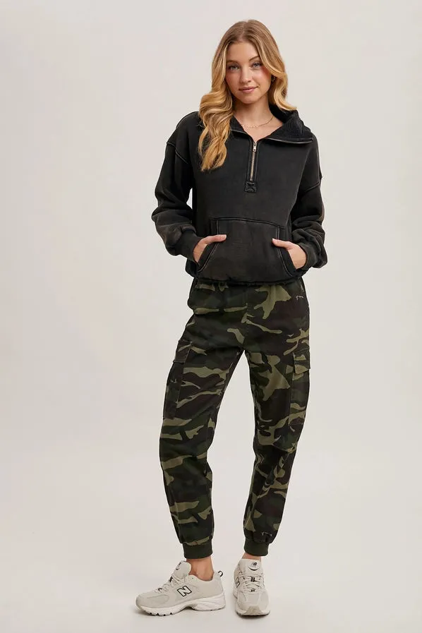 Half Zipper Front Hoodie Sweatshirt with Inner Fleece
