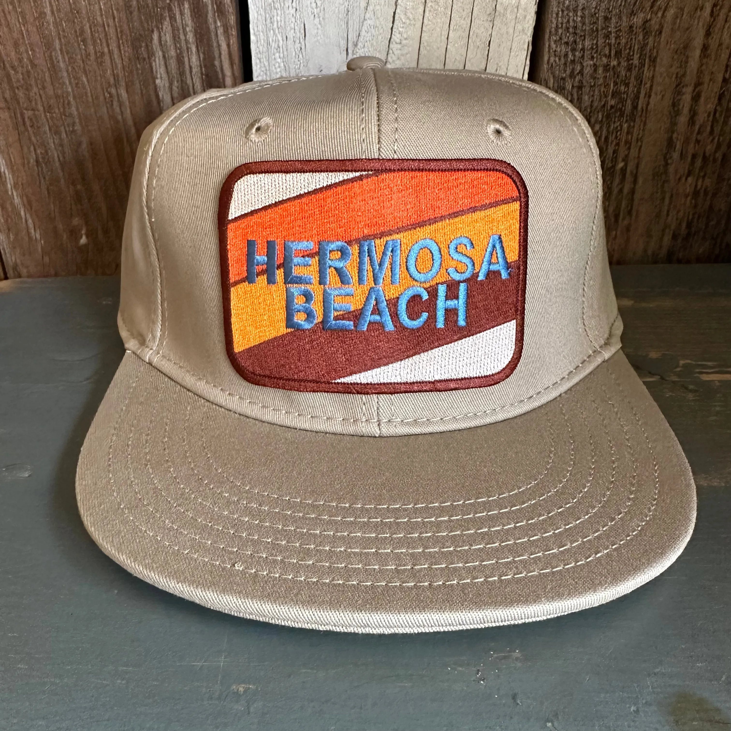 Hermosa Beach GOLF CARTS & YOGA PANTS :: "FLEX" 6 Panel Mid Profile Flat Visor Baseball Cap - Khaki