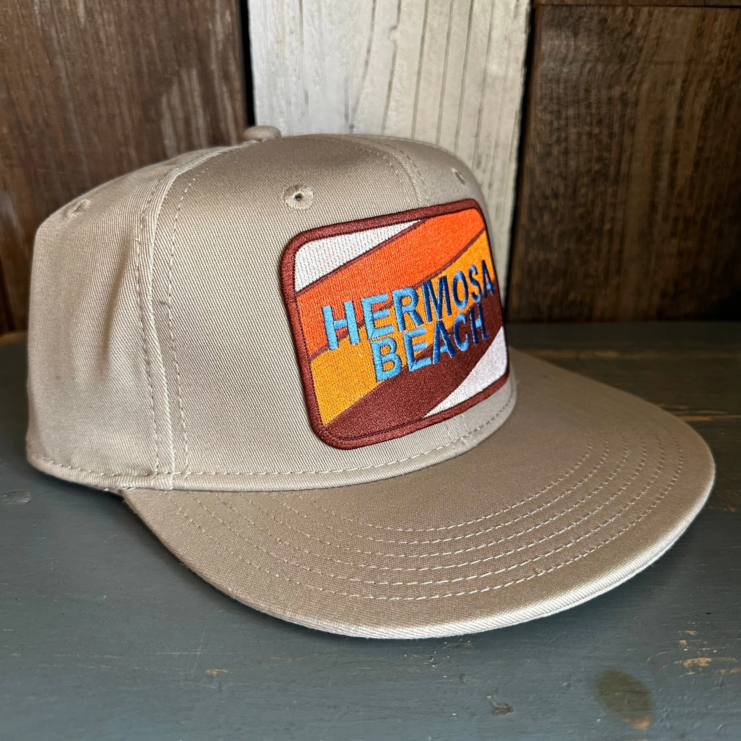 Hermosa Beach GOLF CARTS & YOGA PANTS :: "FLEX" 6 Panel Mid Profile Flat Visor Baseball Cap - Khaki
