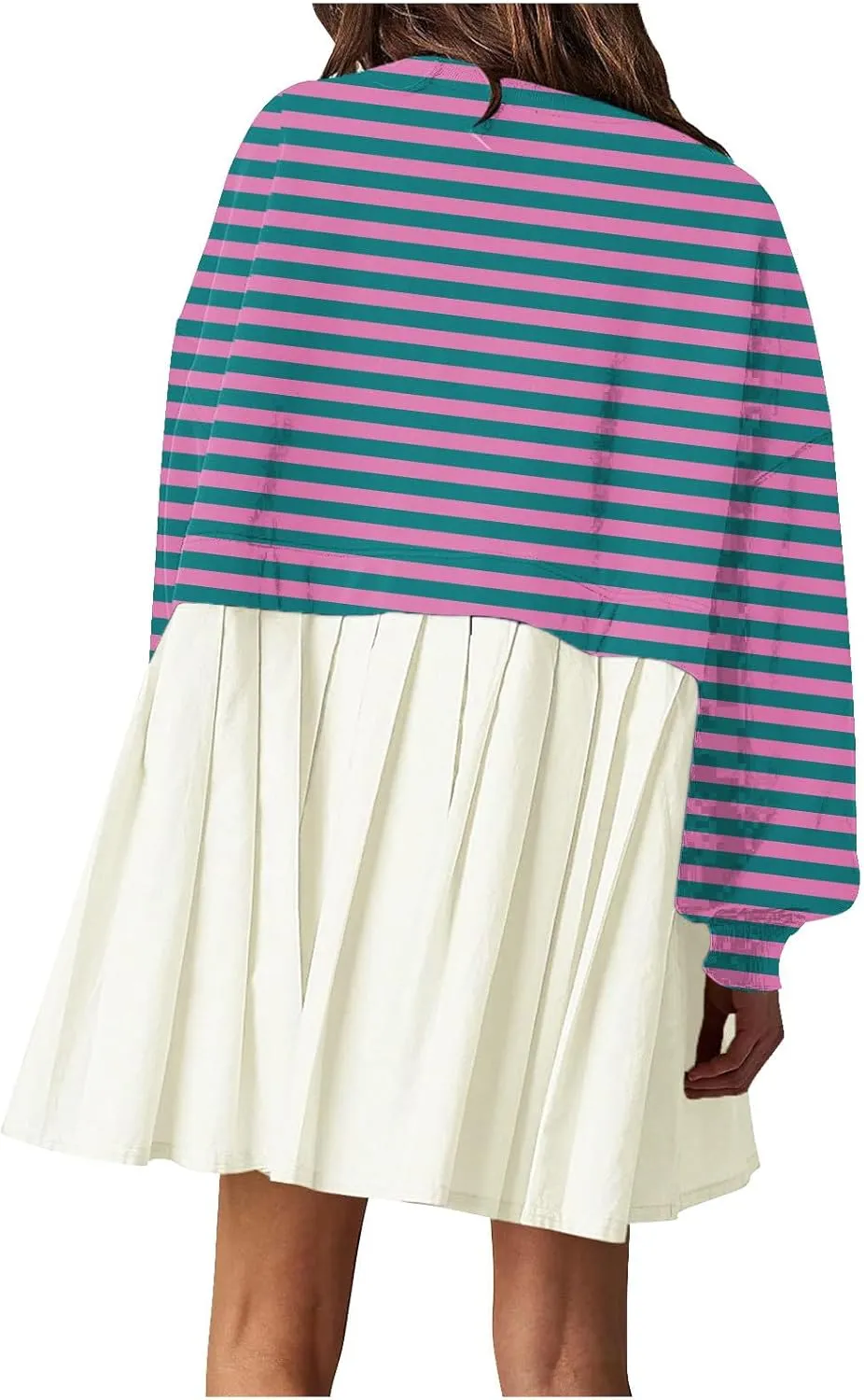 hlysgo Sweatshirt Dress Women Patchwork Long Sleeve Crewneck Pullover Dresses 2024 Fall Flowy Striped Sweatshirts Mini Dress