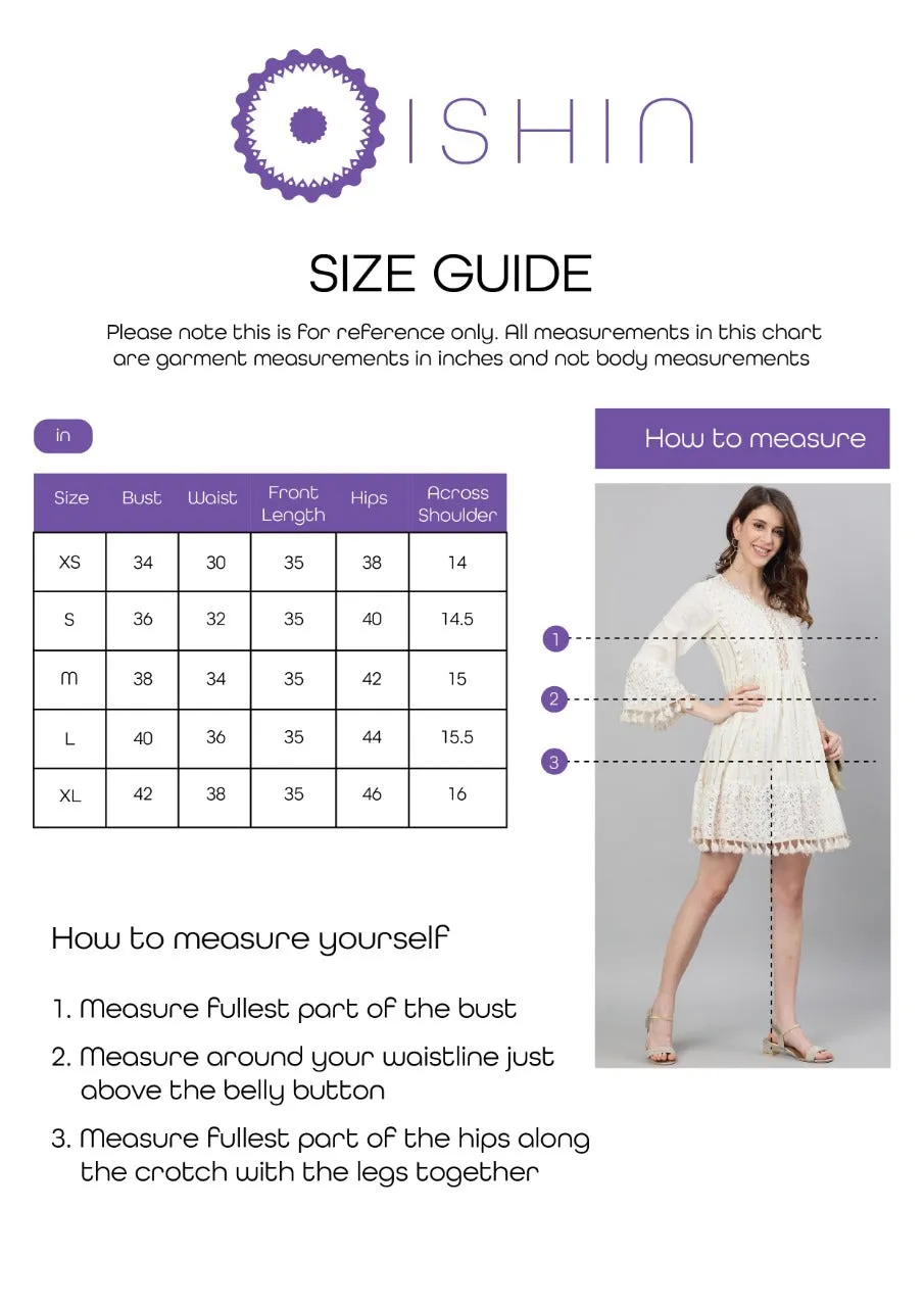 Ishin Women's White Floral A-Line Dress