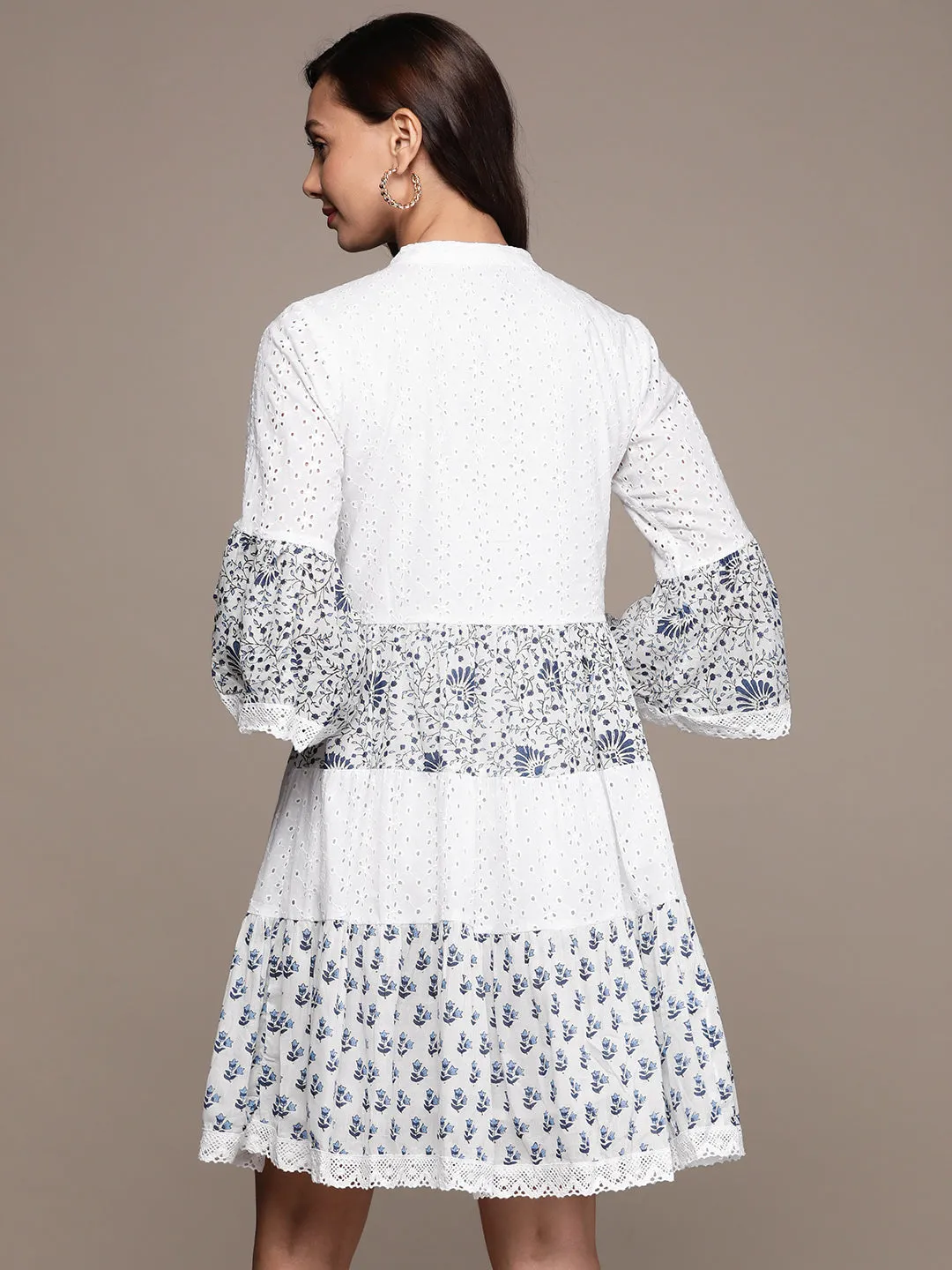 Ishin Women's White Floral A-Line Dress