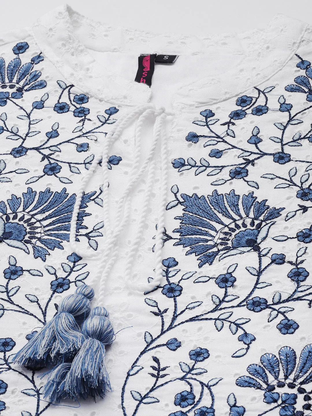 Ishin Women's White Floral A-Line Dress
