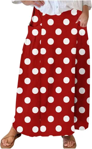 JOAU Women's Polka Dot Maxi Skirt with Pockets High Elastic Waist Flowy Casual Summer Bohemian A Line Beach Vacation Skirts