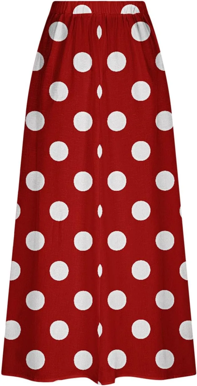 JOAU Women's Polka Dot Maxi Skirt with Pockets High Elastic Waist Flowy Casual Summer Bohemian A Line Beach Vacation Skirts