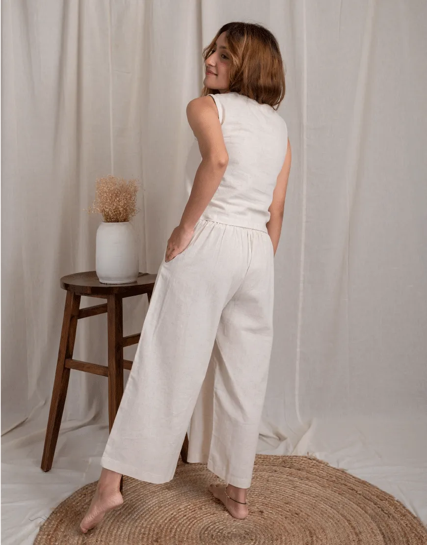 Khadi Cream Cotton Palazzo