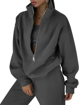 Kissonic Womens Fleece 2 Piece Outfits Sweatsuit Half Zip Pullover Sweatshirt Joggers Pants Tracksuit Set