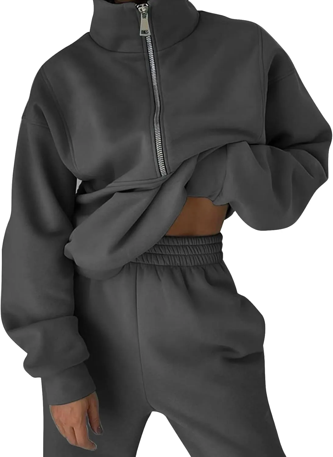 Kissonic Womens Fleece 2 Piece Outfits Sweatsuit Half Zip Pullover Sweatshirt Joggers Pants Tracksuit Set