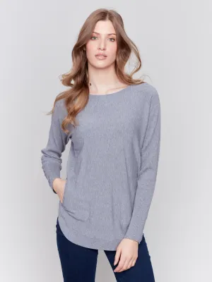 Knit Sweater With Lace-Up Cuffs - Grey - H-Grey
